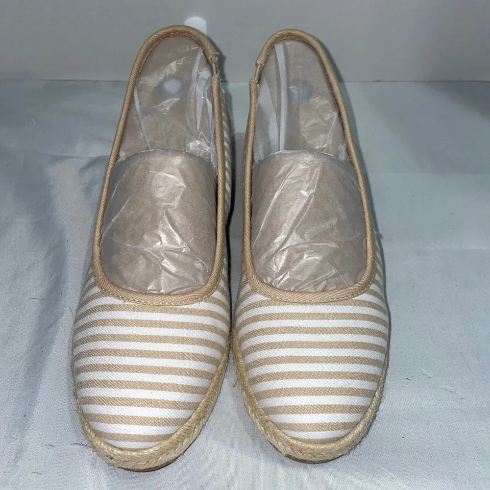 LifeStride Kayden Tan White Striped Espadrille Wedge Slingback Sandals Women 9.5